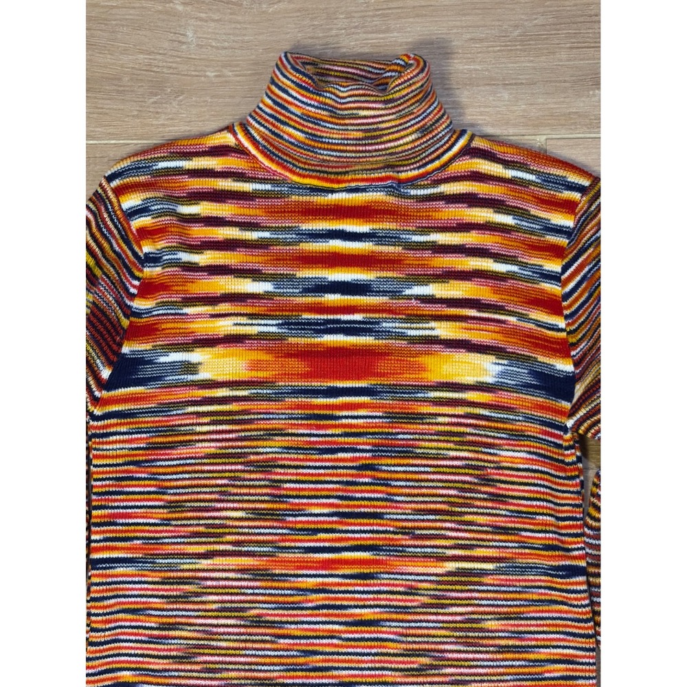 Vintage Collage Space Dye Turtleneck Sweater Multicolor Striped Acrylic Knit Am - Picture 2 of 8
